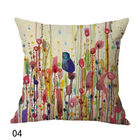 HKM-559379 Bird Pattern Linen Cushion Cover, 45x45cm, Oil Painting Design