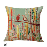 HKM-559379 Bird Pattern Linen Cushion Cover, 45x45cm, Oil Painting Design
