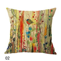 HKM-559379 Bird Pattern Linen Cushion Cover, 45x45cm, Oil Painting Design