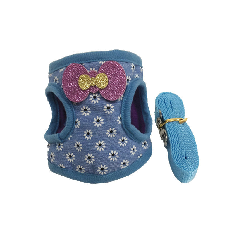 HKM-559507 Rabbit and Guinea Pig Chest Harness with Traction Rope - Cotton Blend, Adjustable Sizes in Red, Pink, and Blue