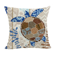 HKM-559699 Marine Animal Print Linen Pillowcase, Cotton and Linen Blend, Ocean Life Design, 45x45 cm