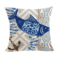 HKM-559699 Marine Animal Print Linen Pillowcase, Cotton and Linen Blend, Ocean Life Design, 45x45 cm