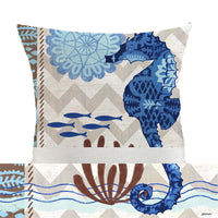 HKM-559699 Marine Animal Print Linen Pillowcase, Cotton and Linen Blend, Ocean Life Design, 45x45 cm