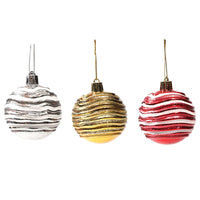 HKM-559763 6cm Zebra Pattern Decorative Christmas Balls in Gold, Silver, and Red - Set of 6