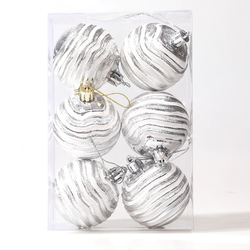 HKM-559763 6cm Zebra Pattern Decorative Christmas Balls in Gold, Silver, and Red - Set of 6