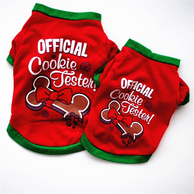 HKM-559763 Red Christmas Snowman Dog T-Shirt for Pets - Cotton Pet Clothing