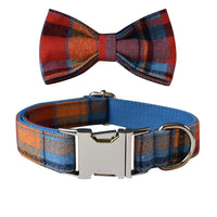 HKM-560019 Blue Velvet Dog Collar with Alloy Buckle and Matching Bow Accessories