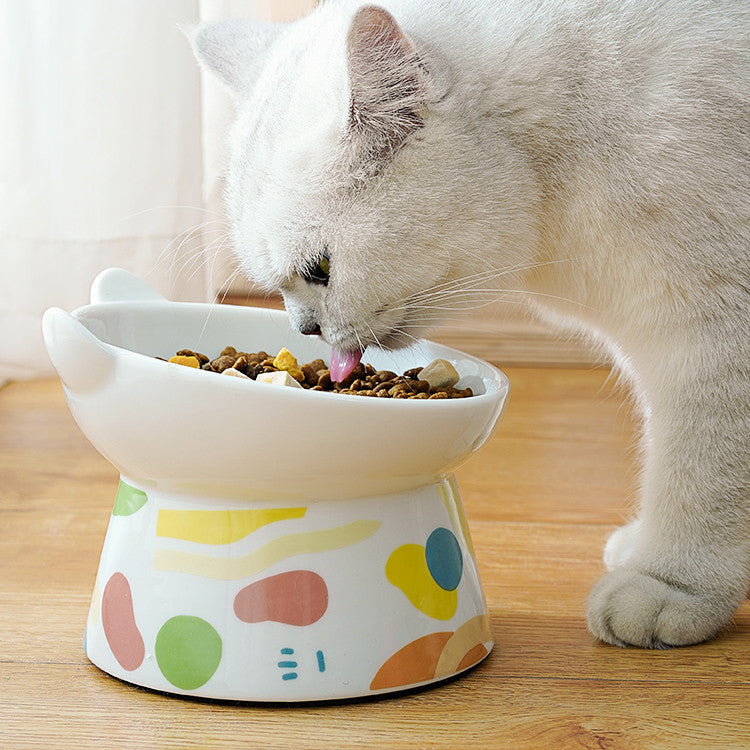 HKM-560339 Slanted Ceramic Pet Bowl with Color Glaze – Stylish & Anti-Overturn Design