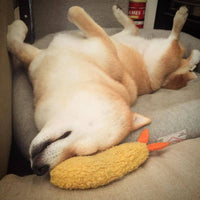 HKM-560339 Squeaky Fried Shrimp Tempura Dog Toy - Plush Bite Chew for Puppies, Teeth Cleaning and Anxiety Relief