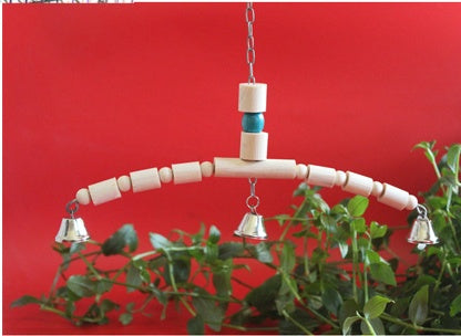 HKM-560403 Wood Color Swing Ladder with Chew Toy Bell for Small Pets