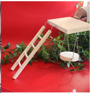 HKM-560403 Wood Color Swing Ladder with Chew Toy Bell for Small Pets
