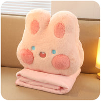 HKM-560467 Two-in-One Plush Throw Pillow & Small Blanket Set - Various Cute Designs