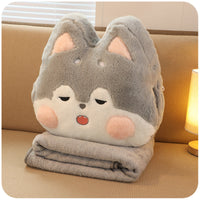 HKM-560467 Two-in-One Plush Throw Pillow & Small Blanket Set - Various Cute Designs