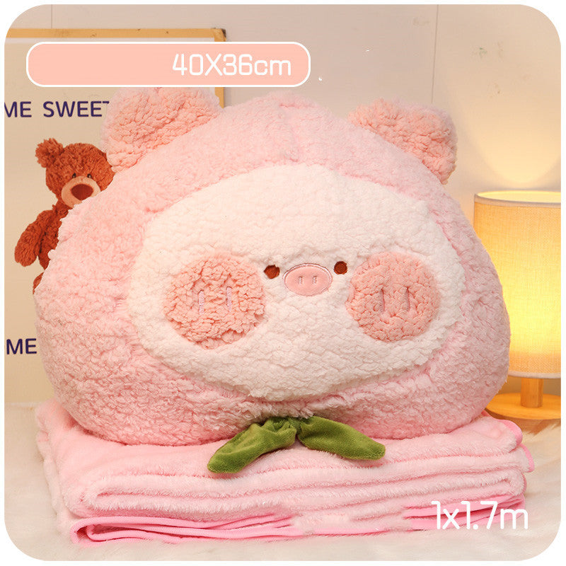 HKM-560467 Two-in-One Plush Throw Pillow & Small Blanket Set - Various Cute Designs