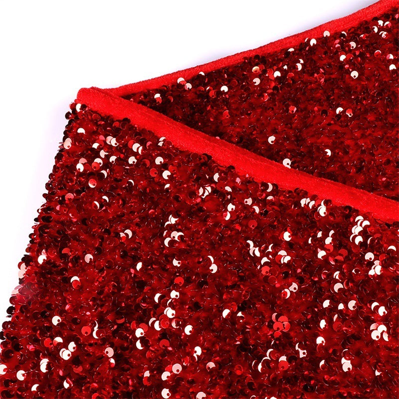 HKM-560595 Red Sequin Christmas Tree Skirt for Festive Holiday Decoration