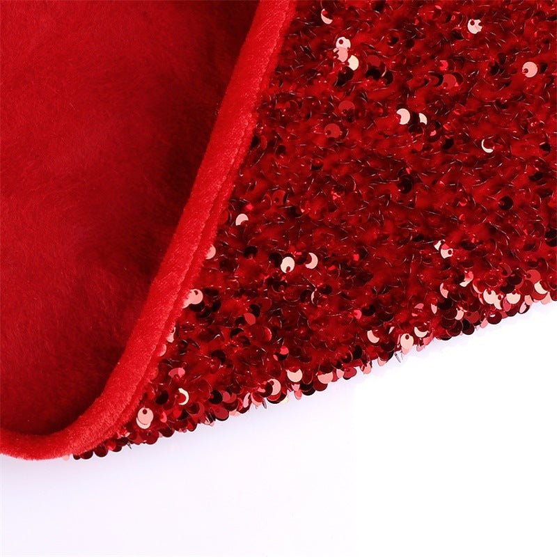 HKM-560595 Red Sequin Christmas Tree Skirt for Festive Holiday Decoration