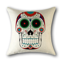 HKM-560851 Skull Print Linen Cushion Cover for Sofa and Bed - Decorative 45x45cm Pillow Case