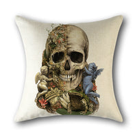 HKM-560851 Skull Print Linen Cushion Cover for Sofa and Bed - Decorative 45x45cm Pillow Case