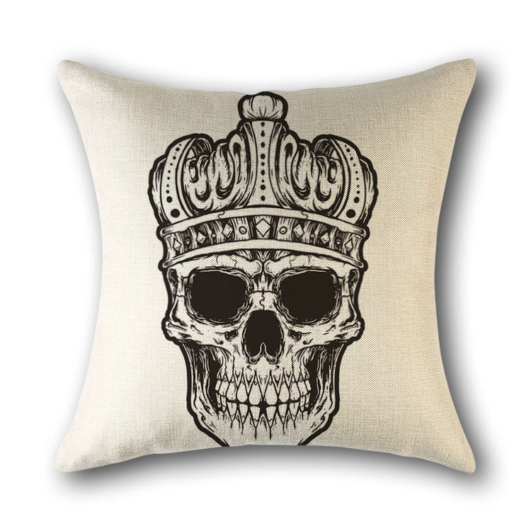 HKM-560851 Skull Print Linen Cushion Cover for Sofa and Bed - Decorative 45x45cm Pillow Case