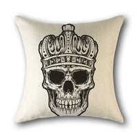 HKM-560851 Skull Print Linen Cushion Cover for Sofa and Bed - Decorative 45x45cm Pillow Case