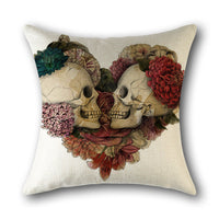 HKM-560851 Skull Print Linen Cushion Cover for Sofa and Bed - Decorative 45x45cm Pillow Case