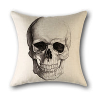 HKM-560851 Skull Print Linen Cushion Cover for Sofa and Bed - Decorative 45x45cm Pillow Case