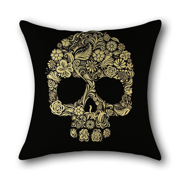 HKM-560851 Skull Print Linen Cushion Cover for Sofa and Bed - Decorative 45x45cm Pillow Case