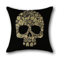 HKM-560851 Skull Print Linen Cushion Cover for Sofa and Bed - Decorative 45x45cm Pillow Case
