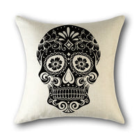 HKM-560851 Skull Print Linen Cushion Cover for Sofa and Bed - Decorative 45x45cm Pillow Case