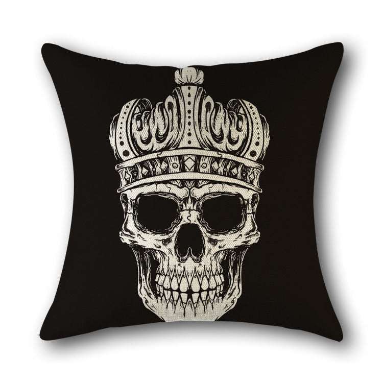 HKM-560851 Skull Print Linen Cushion Cover for Sofa and Bed - Decorative 45x45cm Pillow Case