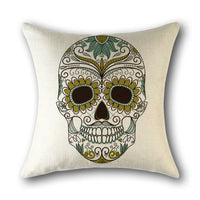 HKM-560851 Skull Print Linen Cushion Cover for Sofa and Bed - Decorative 45x45cm Pillow Case