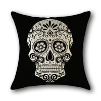 HKM-560851 Skull Print Linen Cushion Cover for Sofa and Bed - Decorative 45x45cm Pillow Case