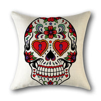 HKM-560851 Skull Print Linen Cushion Cover for Sofa and Bed - Decorative 45x45cm Pillow Case