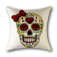 HKM-560851 Skull Print Linen Cushion Cover for Sofa and Bed - Decorative 45x45cm Pillow Case