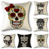 HKM-560851 Skull Print Linen Cushion Cover for Sofa and Bed - Decorative 45x45cm Pillow Case