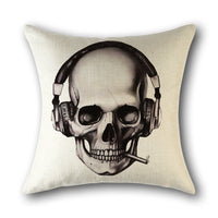 HKM-560851 Skull Print Linen Cushion Cover for Sofa and Bed - Decorative 45x45cm Pillow Case