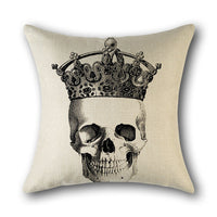 HKM-560851 Skull Print Linen Cushion Cover for Sofa and Bed - Decorative 45x45cm Pillow Case