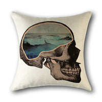 HKM-560851 Skull Print Linen Cushion Cover for Sofa and Bed - Decorative 45x45cm Pillow Case