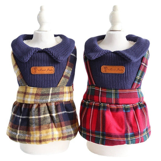HKM-560915 Plaid College Collar Skirt for Cats in Yellow and Red, Sizes XS to XL