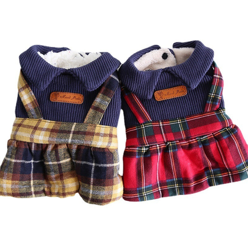 HKM-560915 Plaid College Collar Skirt for Cats in Yellow and Red, Sizes XS to XL
