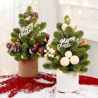 HKM-561107 Mini Desktop Christmas Tree with LED Pine Cone Ornaments, 32cm, Plastic, Red/Champagne/Dark Brown
