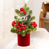 HKM-561107 Mini Desktop Christmas Tree with LED Pine Cone Ornaments, 32cm, Plastic, Red/Champagne/Dark Brown