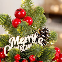 HKM-561107 Mini Desktop Christmas Tree with LED Pine Cone Ornaments, 32cm, Plastic, Red/Champagne/Dark Brown