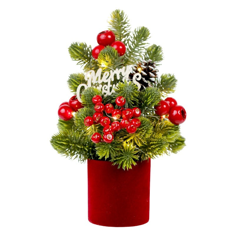 KTX-561107 Mini Desktop Christmas Tree with LED Pine Cone Ornaments, 32cm, Plastic, Red/Champagne/Dark Brown