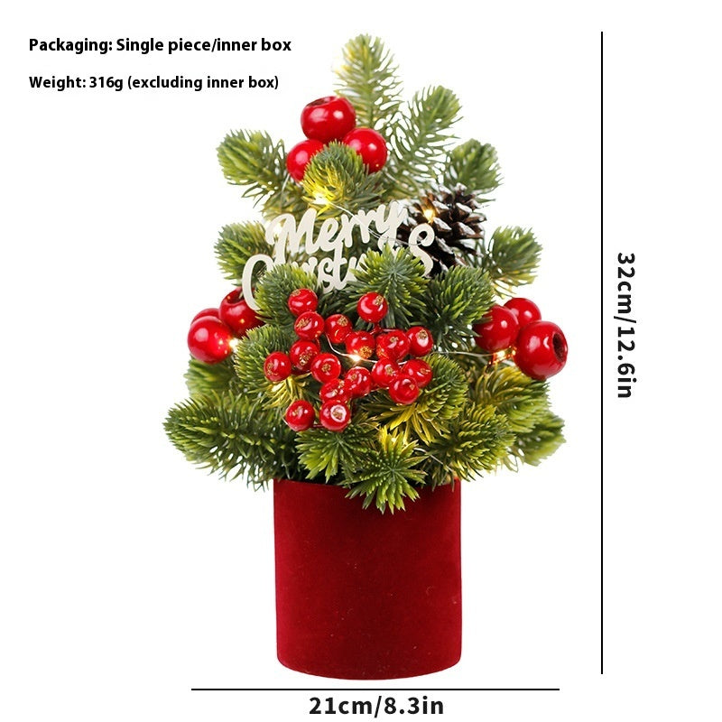 KTX-561107 Mini Desktop Christmas Tree with LED Pine Cone Ornaments, 32cm, Plastic, Red/Champagne/Dark Brown