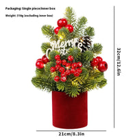 HKM-561107 Mini Desktop Christmas Tree with LED Pine Cone Ornaments, 32cm, Plastic, Red/Champagne/Dark Brown