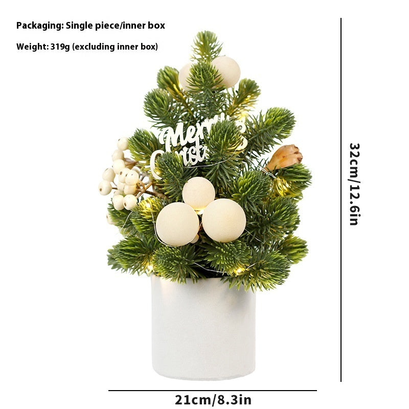 KTX-561107 Mini Desktop Christmas Tree with LED Pine Cone Ornaments, 32cm, Plastic, Red/Champagne/Dark Brown