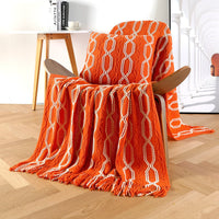 HKM-561299 Cozy Knitted Chenille Blanket Shawl - Bohemian Style Sofa Cover in Gray, Orange, Beige, Dark Green, Turmeric