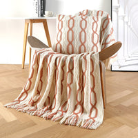 HKM-561299 Cozy Knitted Chenille Blanket Shawl - Bohemian Style Sofa Cover in Gray, Orange, Beige, Dark Green, Turmeric