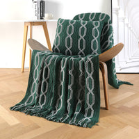 HKM-561299 Cozy Knitted Chenille Blanket Shawl - Bohemian Style Sofa Cover in Gray, Orange, Beige, Dark Green, Turmeric